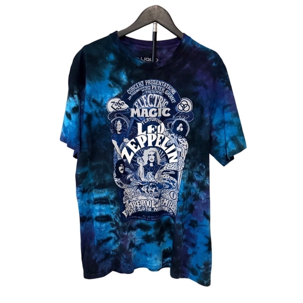 Liquid Blue Led Zeppelin Electric Magic Tie Dye Rock Band Mens L Tshirt Classic